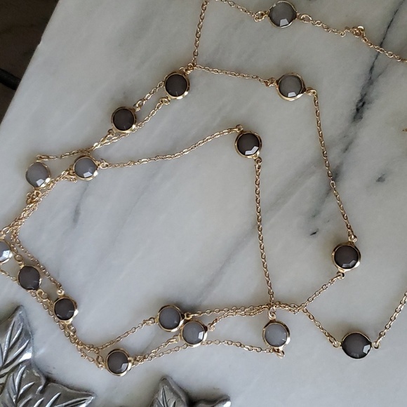 Long Chain Necklace with Stones, Gold - Picture 2 of 7